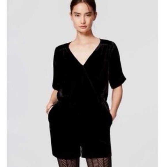 LOFT Pants - LOFT black velvet crossover neck v neck romper 4